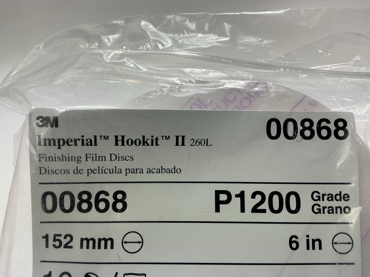 3M 00868 Imperial Hookit II Sanding Discs, P1200 1200 Grit, 6'' Diameter, 10 Disc