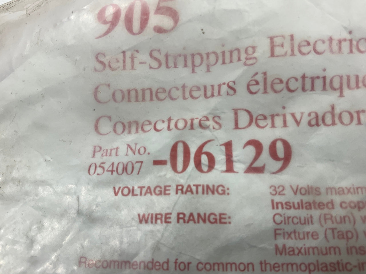 3M 06129 Scotchlok 905 IDC Tap Connector, 22-18 To 18-14 Ga., Red, 500 Pcs