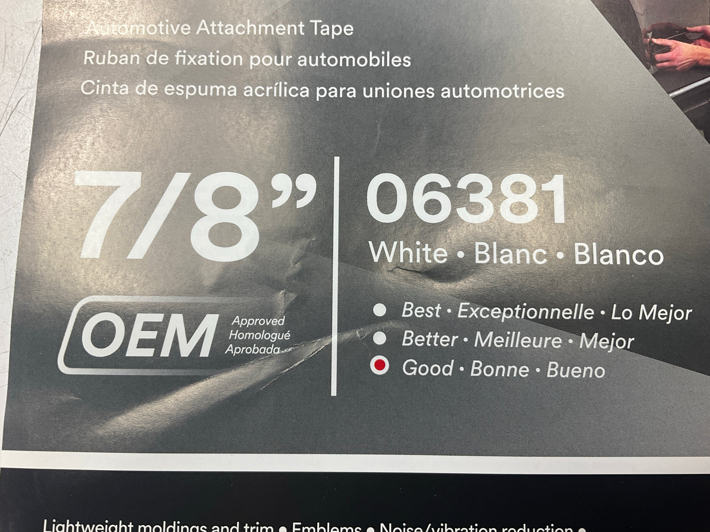 3M 06381 Automotive 45 Mil White Acrylic Foam Attachment Tape (7/8 In. X 20 Yd)