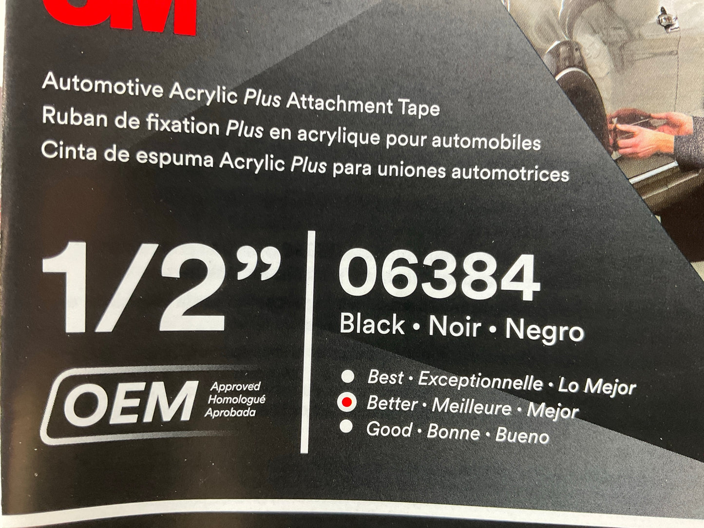 3M 06384 Automotive Acrylic Plus Double Sided Attachment Tape, 1/2'' X 5 YARDS