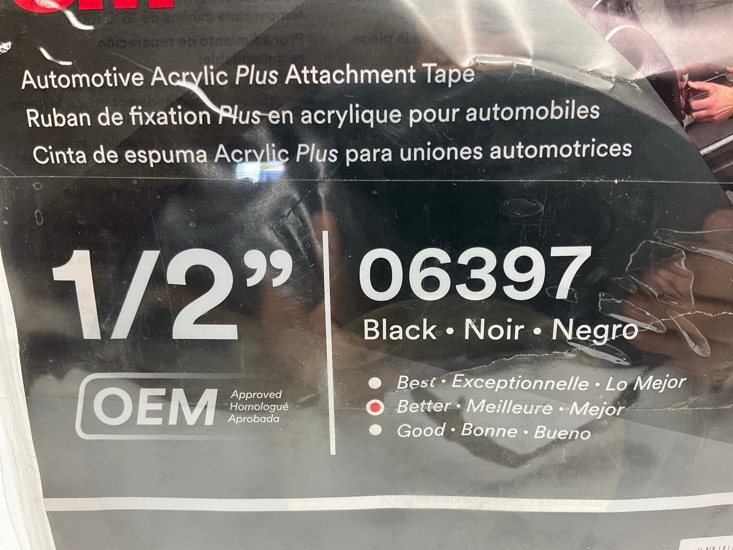 3M 06397 Automotive Attachment Double Sided Tape, 10 Yd X 1/2 In, Black