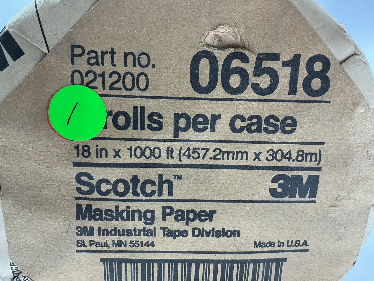 3M 06518 Heat Resistant, Flexible Masking Paper 18'' X 1000 Feet Resists Solvents