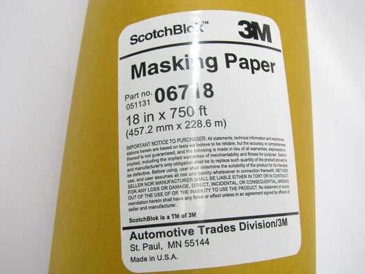(2) ROLLS - 3M 06718 Scotchblok 18'' Inch X 750' Feet Auto Body Masking Paper