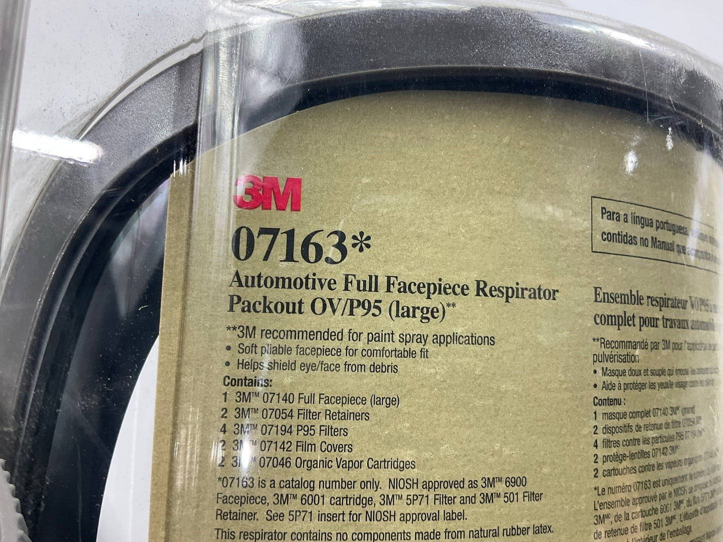3M 07163 Full Facepiece Respirator Packout Organic Vapor P95, Large EXP 07-2027
