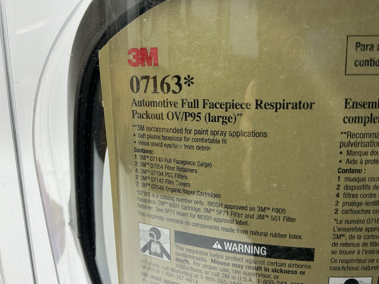 3M 07163 Full Facepiece Respirator Packout Organic Vapor P95, Large EXP 09/2029