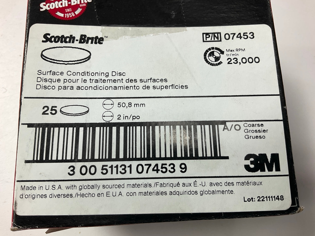 25 Discs 3M 07453 Coarse Brown 2'' Hookit Scotch Brite Surface Conditioning Disc