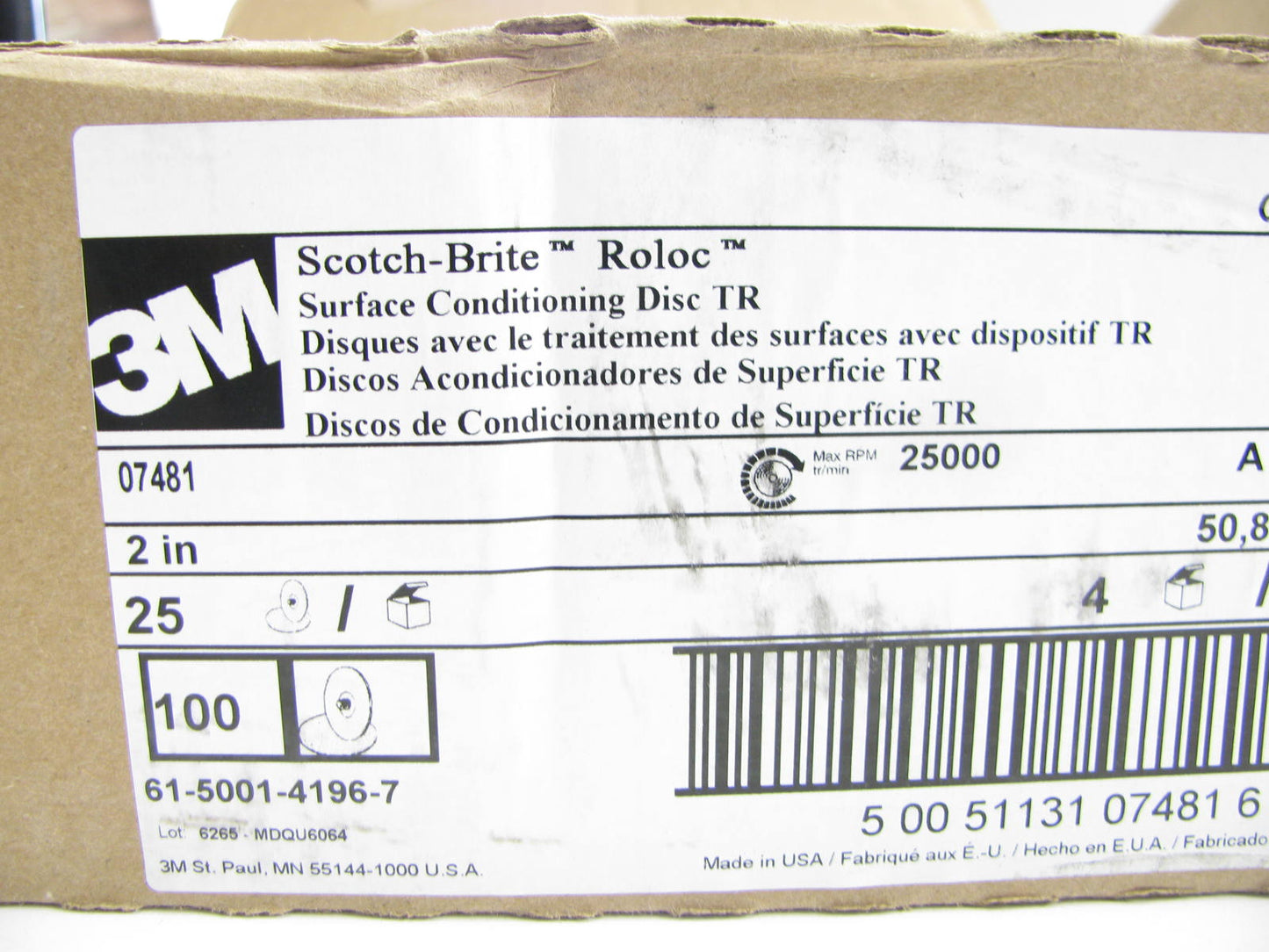 100 Pcs - 3M 07481 Scotch-Brite Roloc Surface Conditioning Disc, 2'' Medium