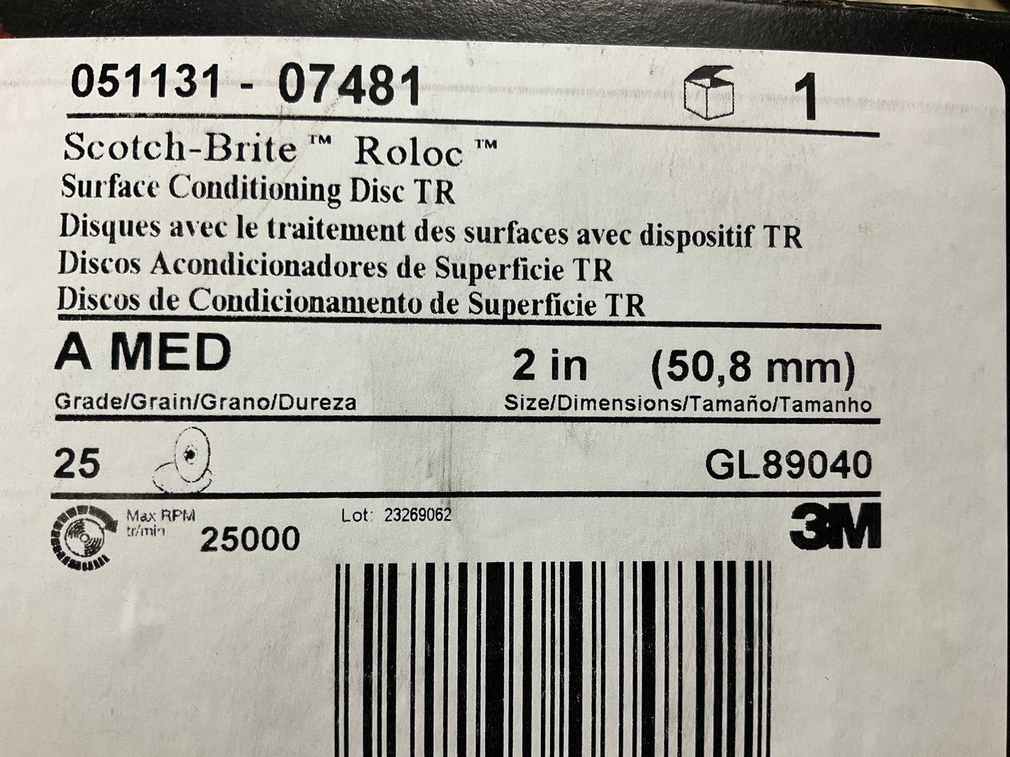 3M 07481 Scotch-Brite Roloc 2'' Surface Conditioning MEDIUM Grade Disc - 25 Count