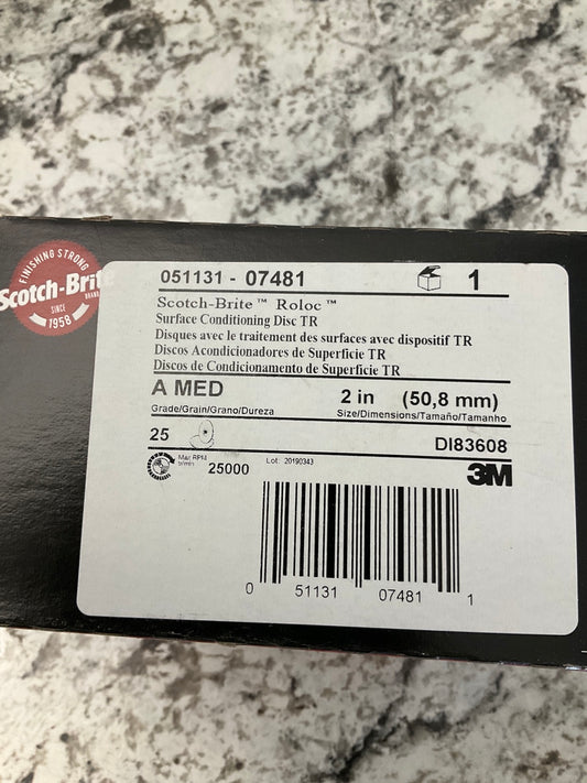 25 DISCS 3M 07481 Scotch-Brite Roloc Surface Conditioning Disc, 2 Inch, Medium