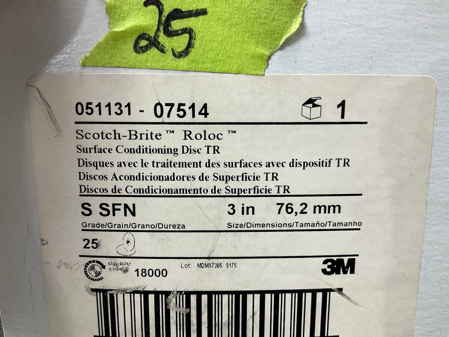 3M 07514 Scotch Brite Roloc Surface Conditioning Disc, 3'' Super Fine, 25 Discs
