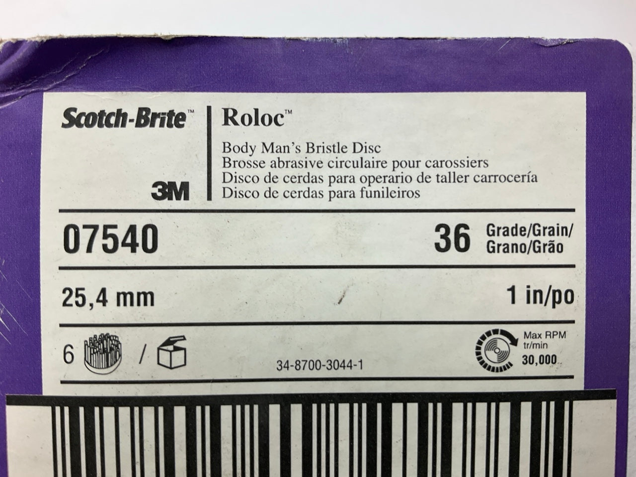 (6) 3M 07540 Scotch-Brite Roloc Body Man's Bristle Discs 1'', 36 Grade