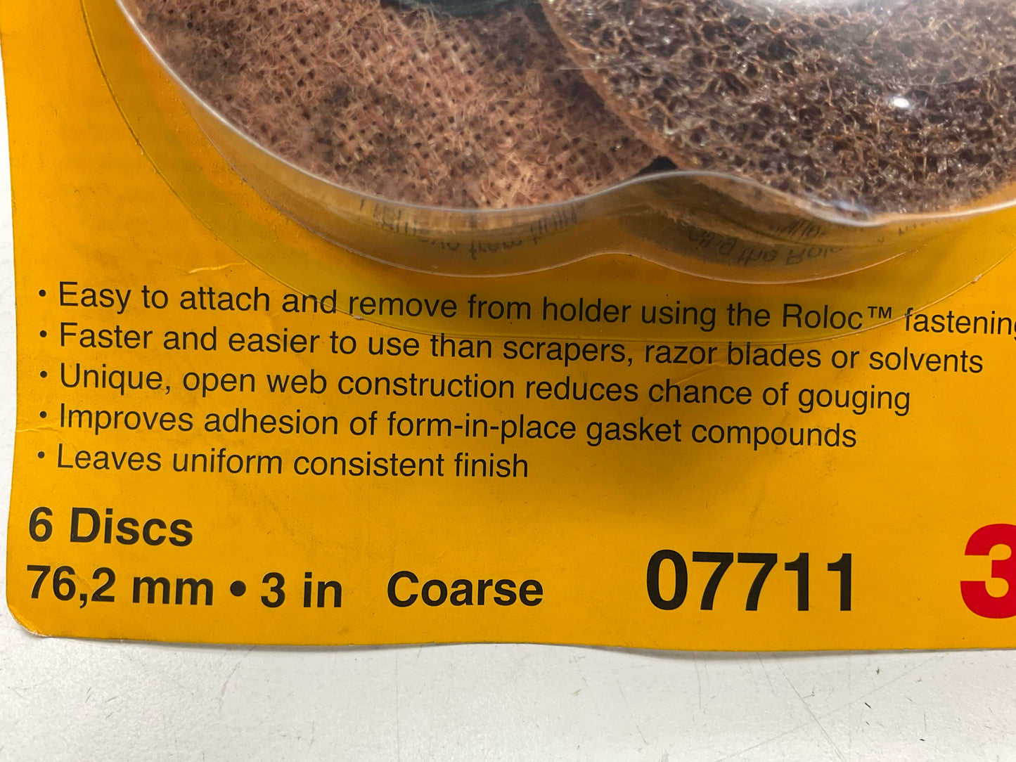 3M 07711 3 Inch Scotch-Brite Roloc Gasket Removal Discs Coarse, 6 Discs / Pack