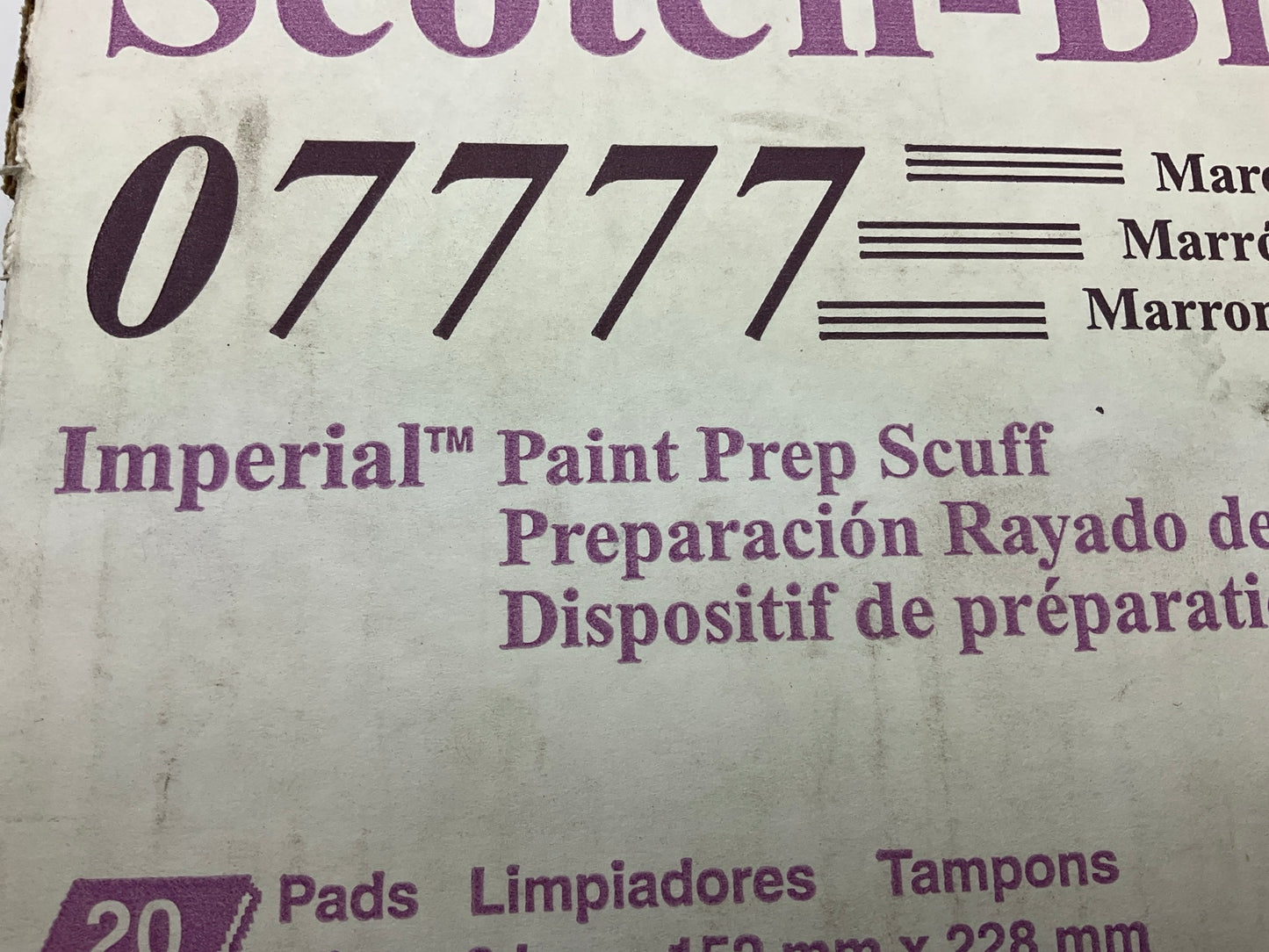 Box Of 20 - 3M 7777 07777 Paint Prep Scuff Hand Pad Maroon Scotch-Brite 6'' X 9''