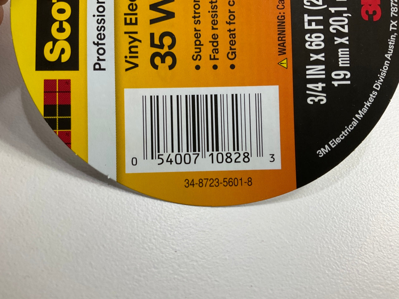 3M 10828 Scotch 35 Vinyl Electrical Color Coding Tape 3/4'' X 66 Feet White