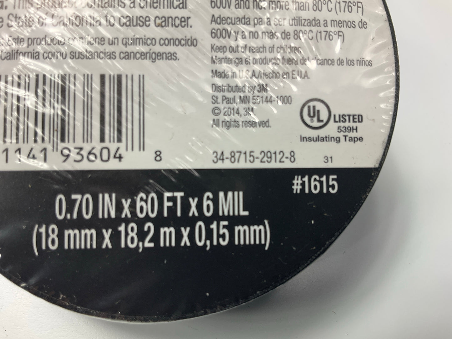 (10) Rolls - 3M 1615 Vinyl Electrical Tape, 0.70'' X 60' Each