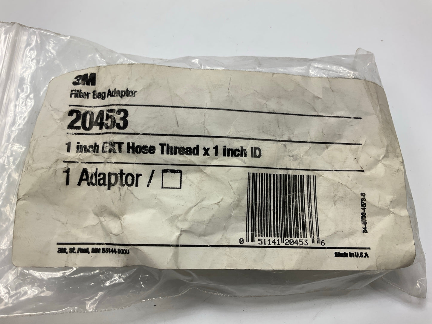 3M 20453 Filter Bag Adapter Tube, 1 In External Hose Thread X 1 In ID