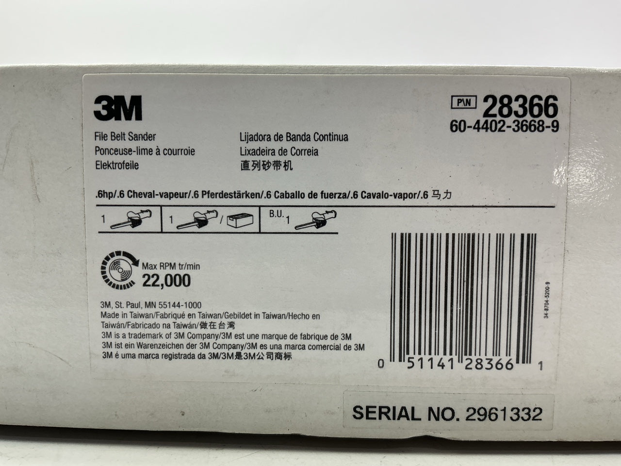 3M 28366 Industrial Pneumatic File Belt Sander Tool 1/8-3/4 X 18-24'' 22K RPM