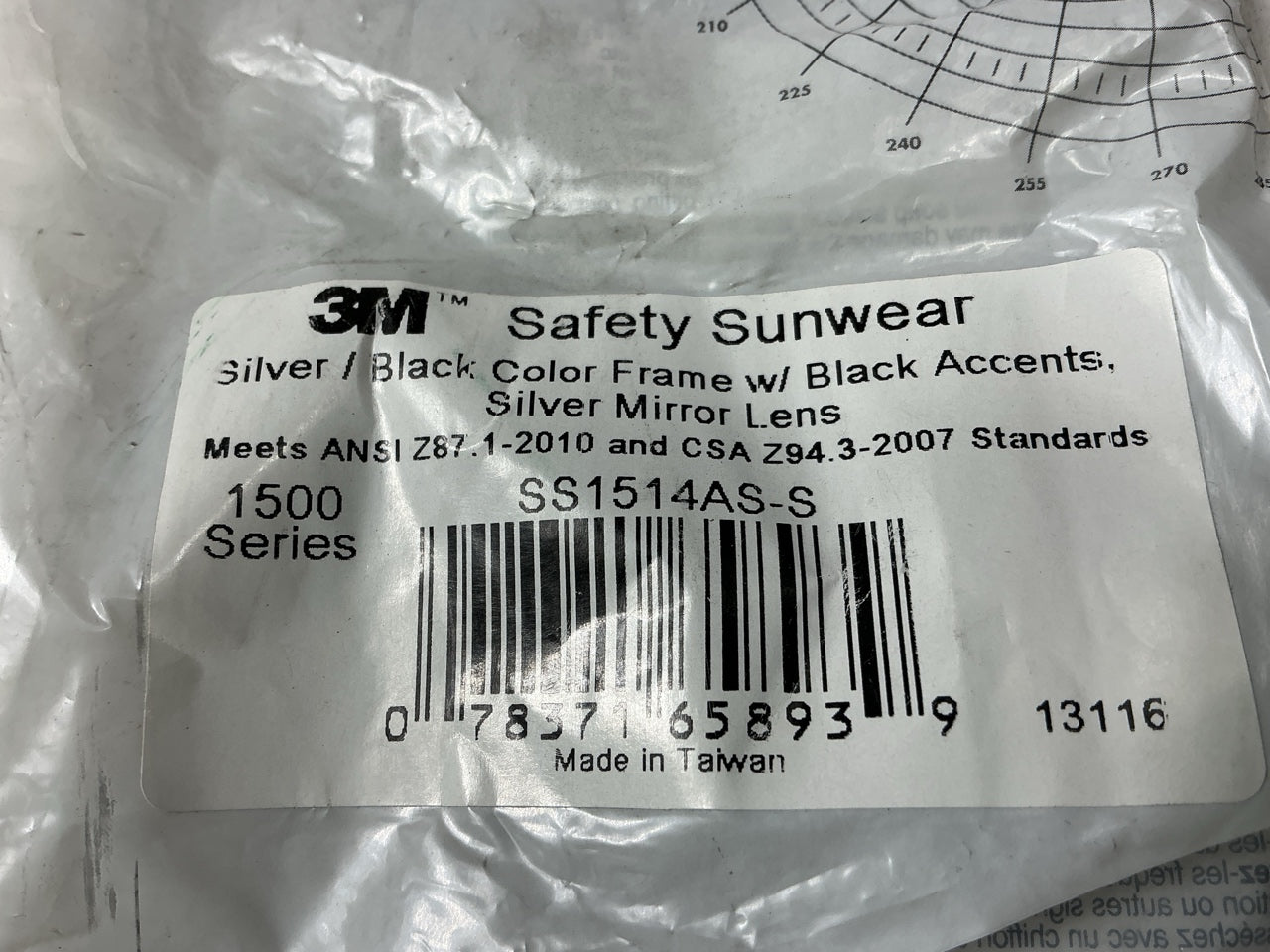 3M 1500 Safety Glasses Sunwear Universal Size, Silver Mirror Lens, Black/Silver