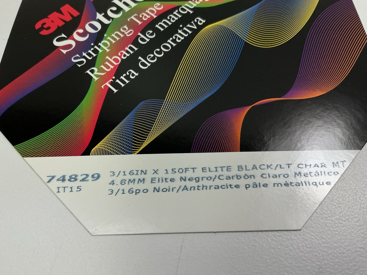 3M 74829 Black / Light Charcoal Metallic Striping Auto Stripe Tape 3/16'' X 150'