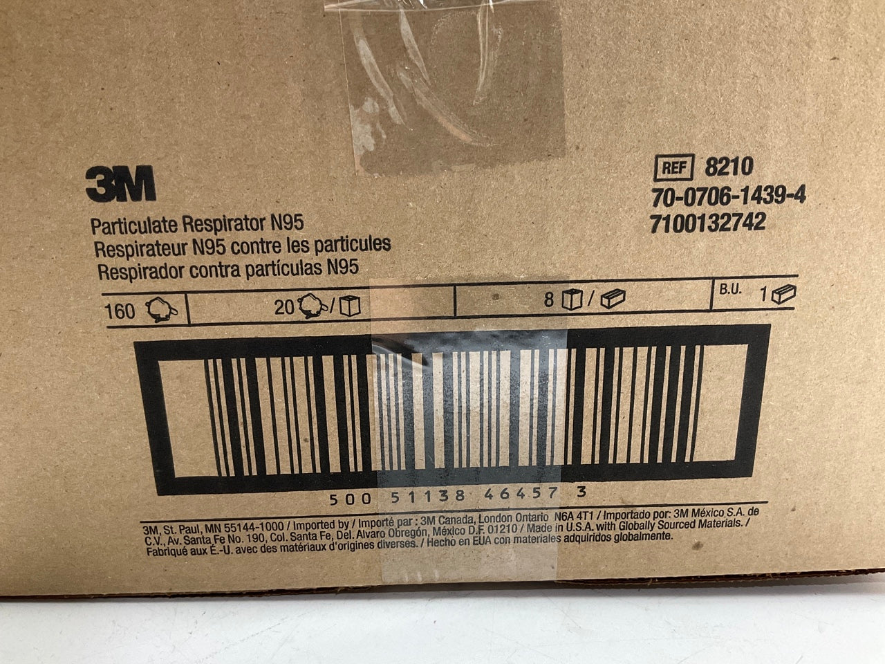 3M 8210 N95 Particulate Respirator Face Mask - 1 Full Case (160 Masks Total)