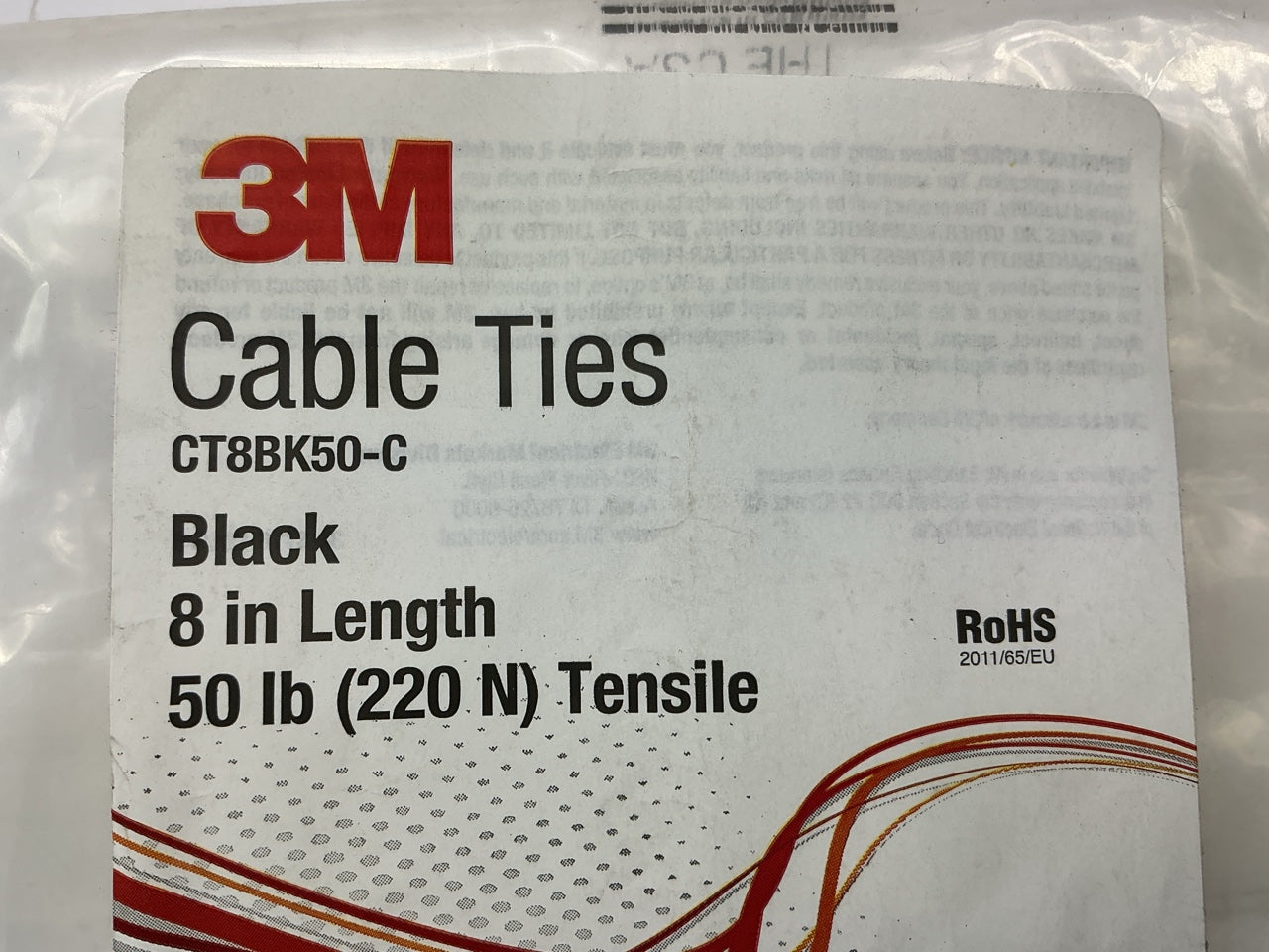 3M CT8BK50-C Cable Zip Ties - Bag Of 100, 8'' Long, 50 Lb Tensile Strength