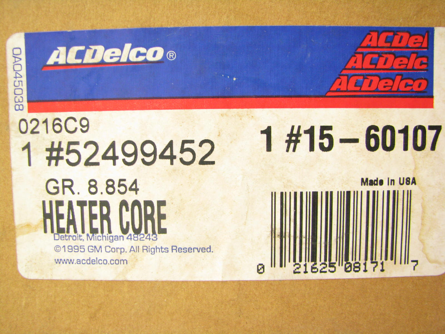 Acdelco 15-60107 Front HVAC Heater Core - 52499452