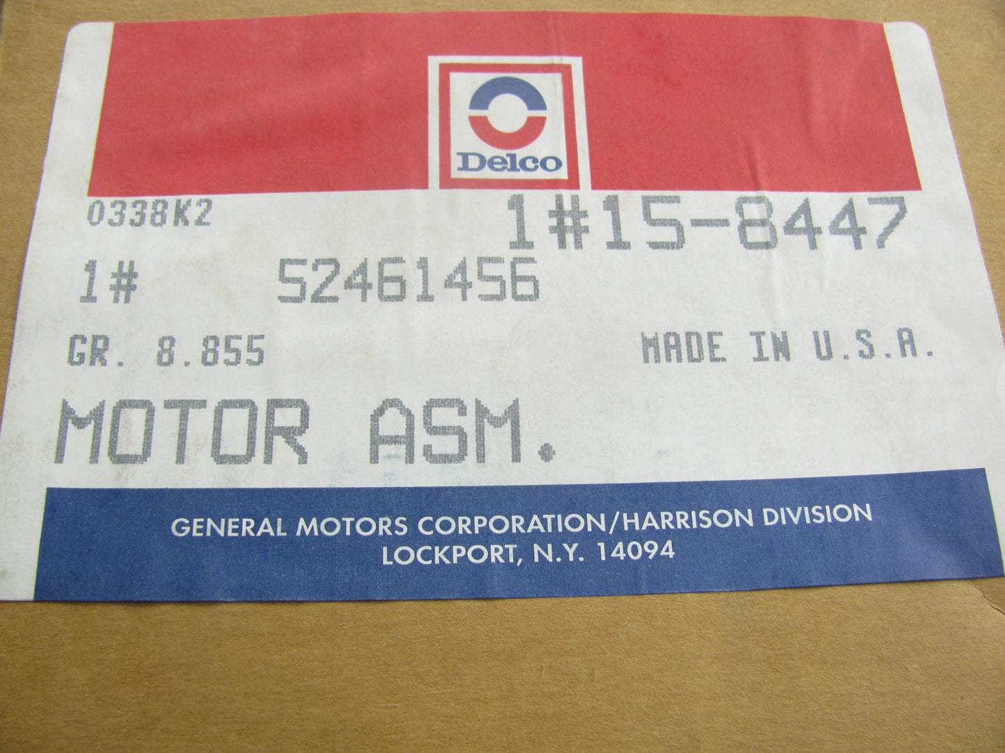 NEW GENUINE OEM GM Ac Delco 15-8447 Blower Motor - For Vehicles WITHOUT A/C ONLY