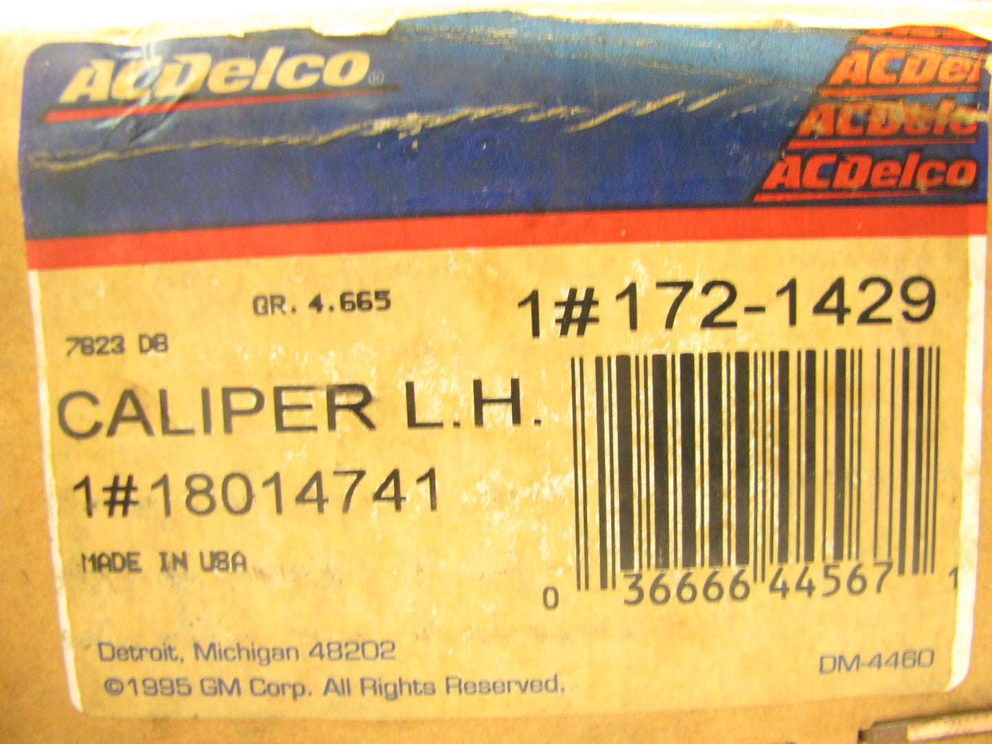 Acdelco 172-1429 Front Left Disc Brake Caliper - OEM GM # 18014741