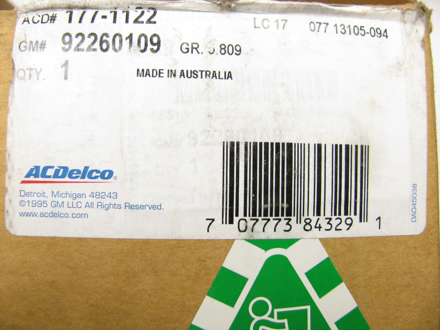 Genuine Acdelco 177-1122 Front Brake Rotor