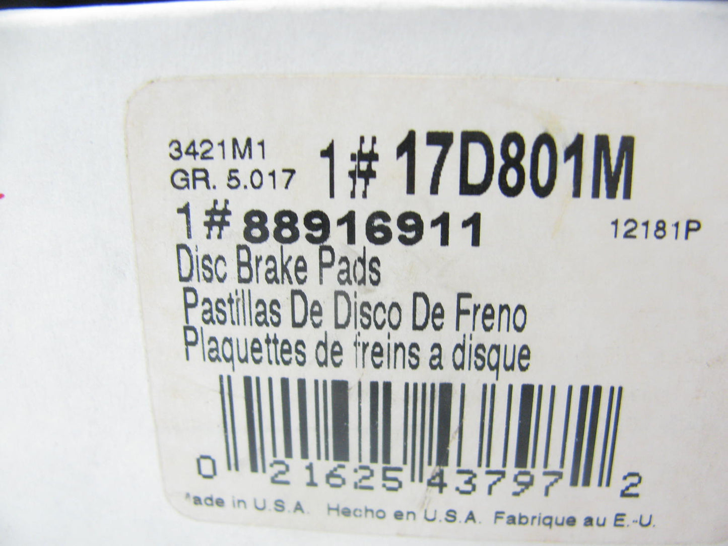 Acdelco 17D801M Semi-Metallic Disc Brake Pads - Front