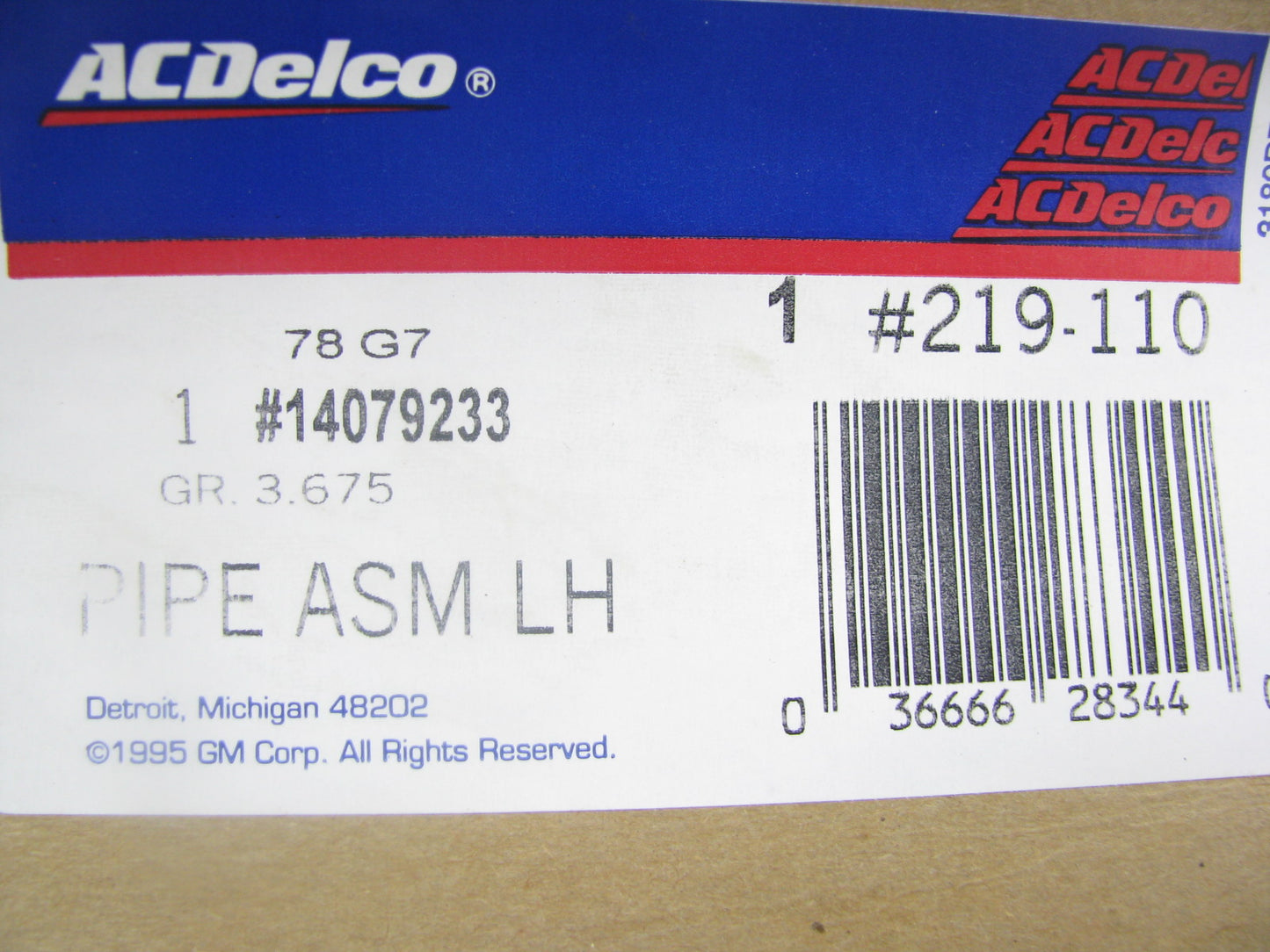 Acdelco 219-110 Secondary Air Injection Pipe Left 1980-1982 Chevrolet 3.8L-V6