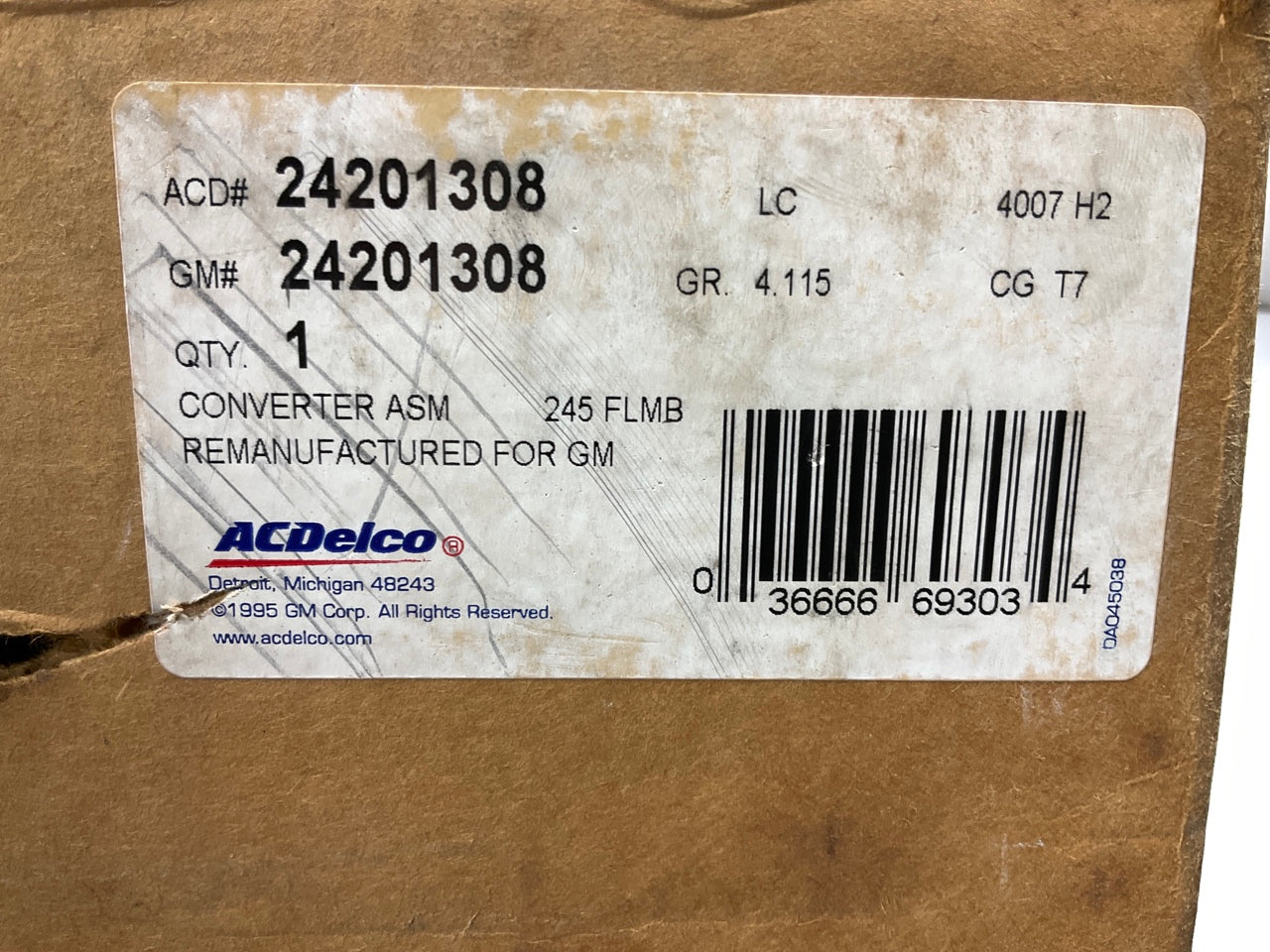 REMAN. Acdelco 24201308 Torque Converter 2.97 RATIO Auto Trans, 4T60-E