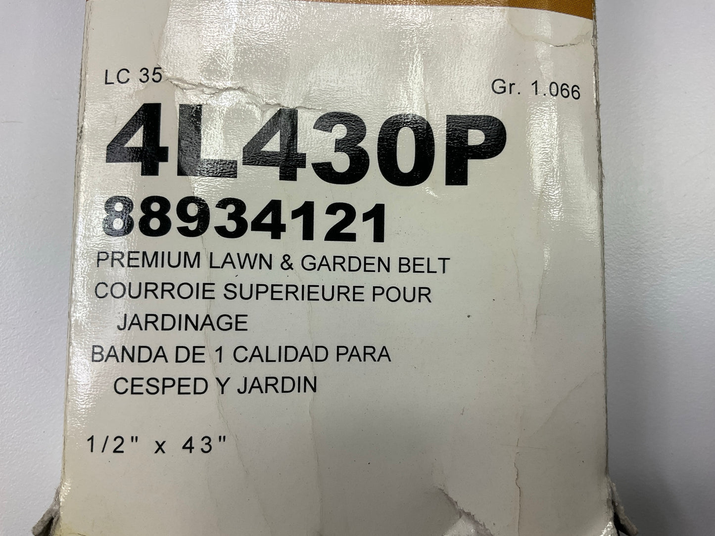 Acdelco 4L430P Lawn & Garden Power Equipment Accessory Drive Belt, 1/2'' X 43''