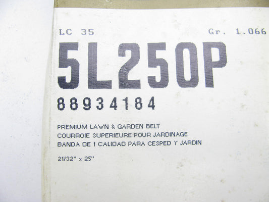 Acdelco 5L250P Lawn & Garden Power Equipment Accessory Drive Belt - 21/32'' X 25''