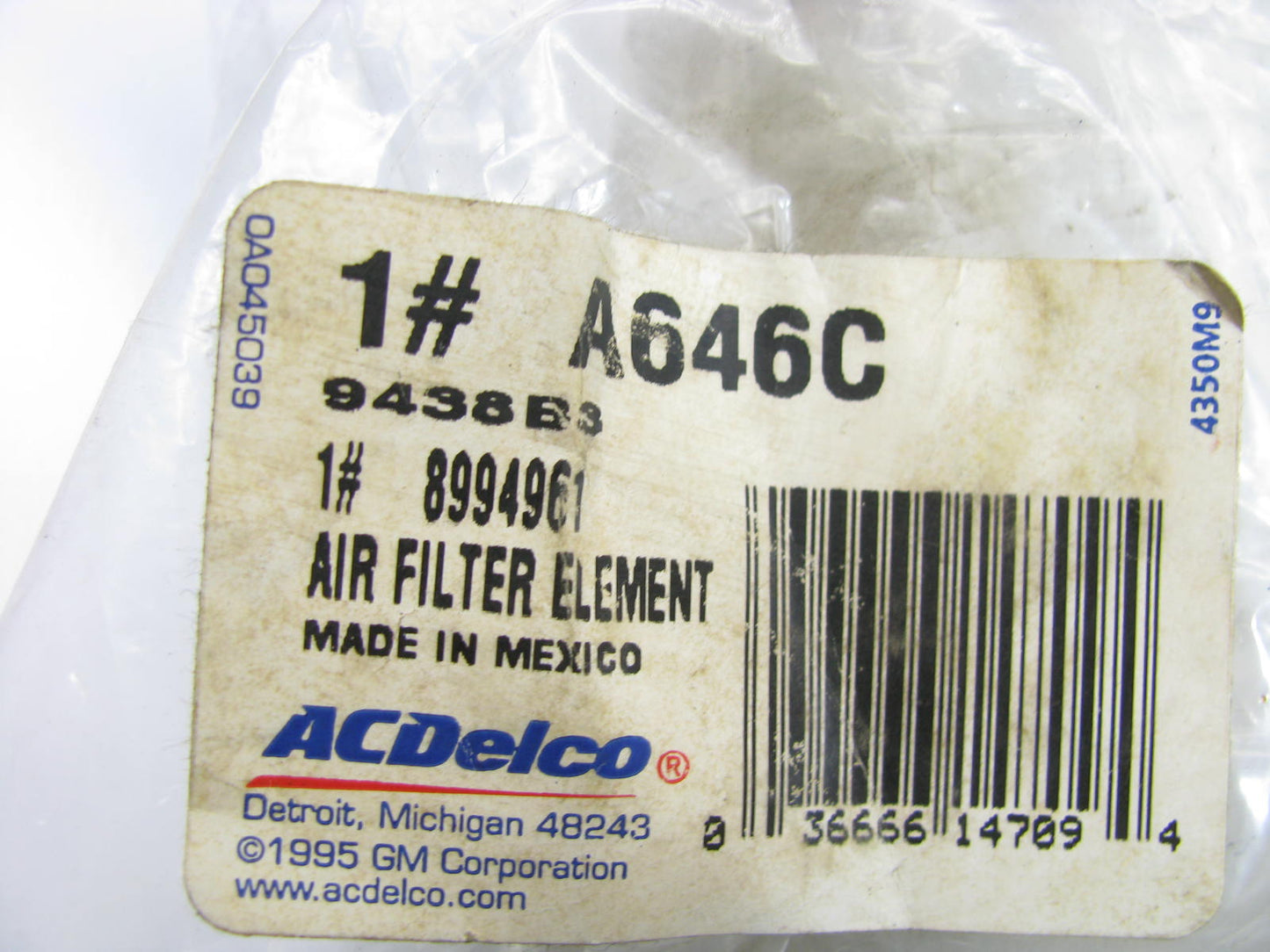 Acdelco A646C Air Filter Replaces 8994961 42550 PA2331 D0NN9B618B