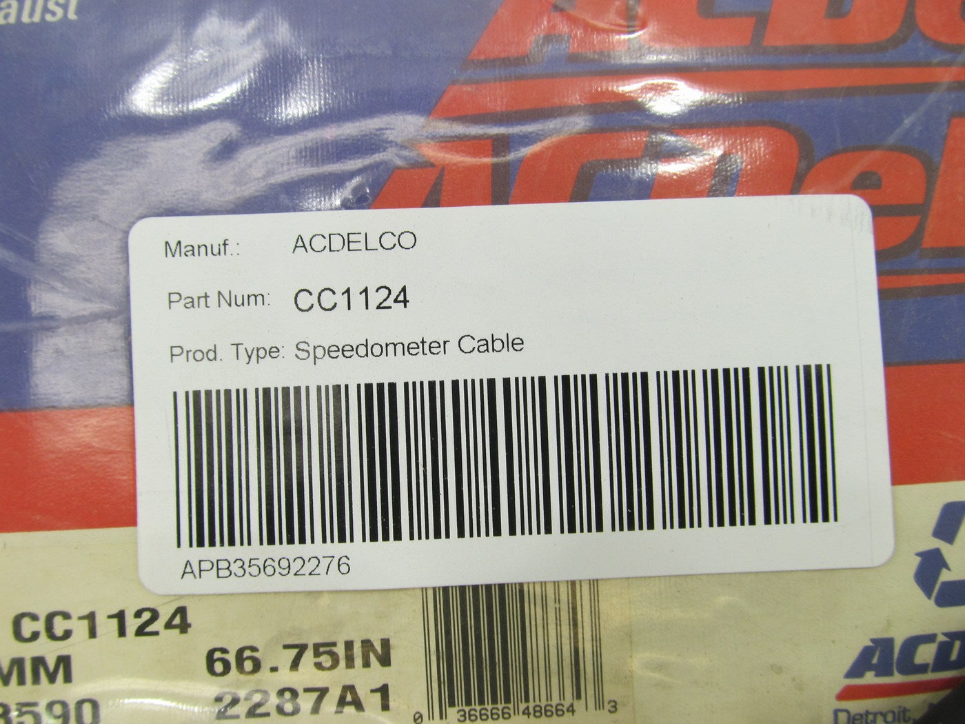 NOS Acdelco CC1124 Speedometer Cable OEM GM 25033590 66-3/4'' (66.75'') Long