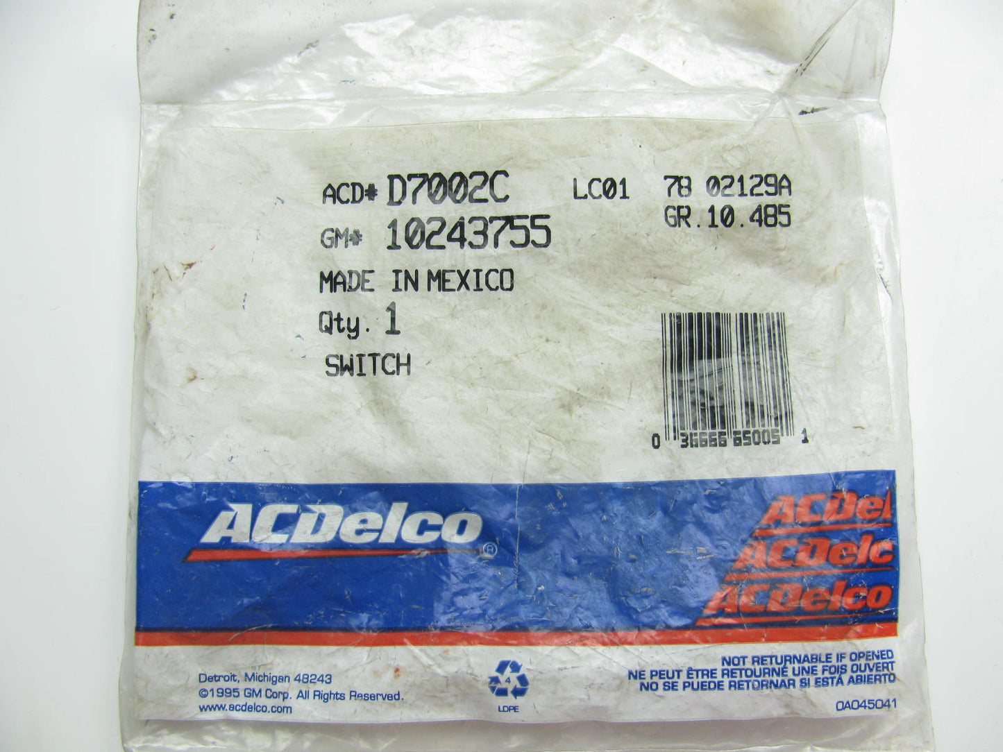 OEM Acdelco D7002C Rear Power Sliding Door Switch 1999-08 Montana 97-05 Venture