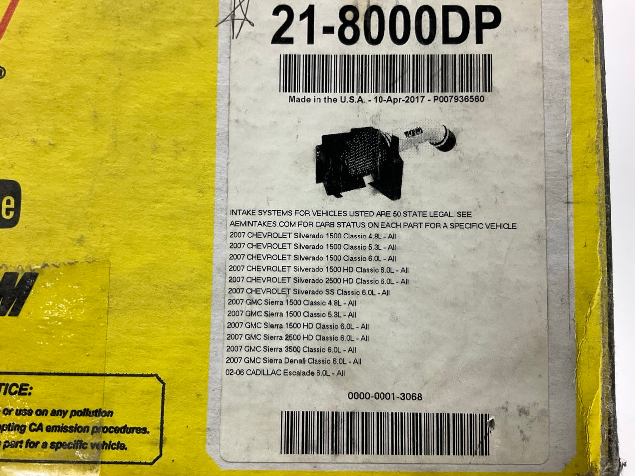 AEM 21-8000DP Polished Brute Force Cold Air Intake System 01-06 Silverado V8 Gas