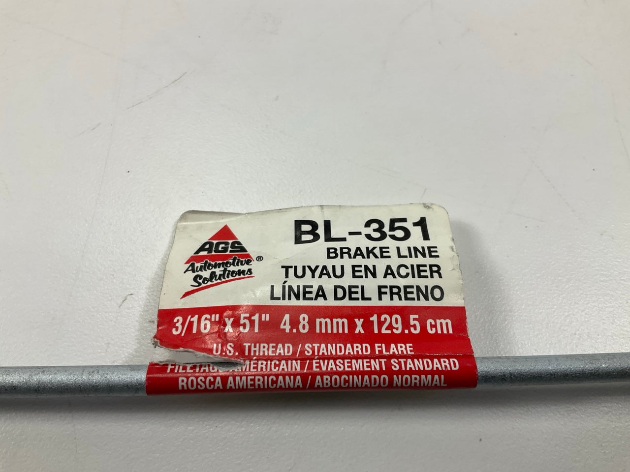 AGS BL-351 Domestic Steel Brake Line, 3/16'' X 51'' Long 3/8''-24'' Thread Size