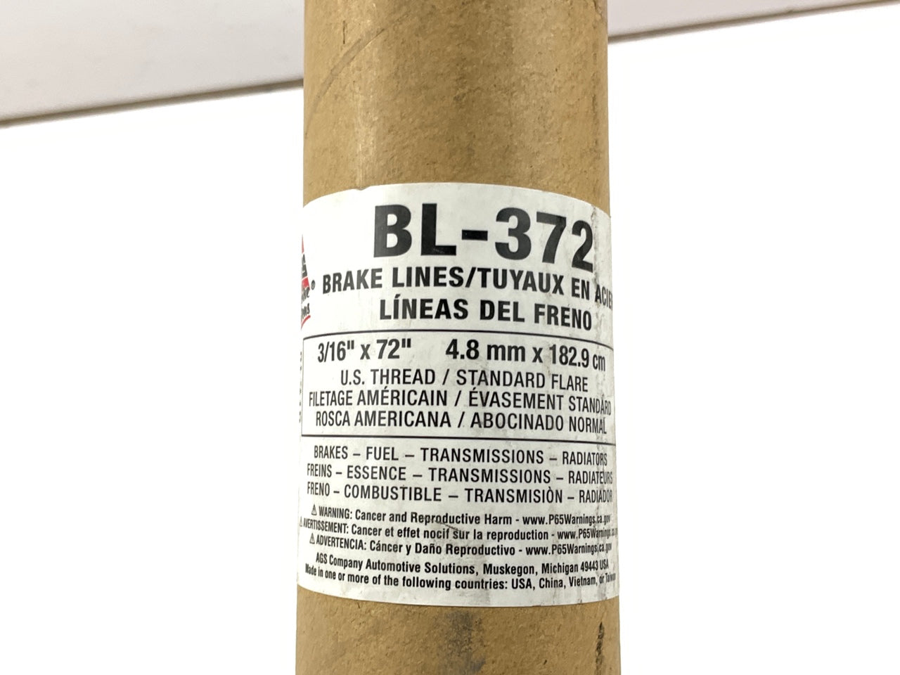 (10) AGS BL-372 Brake Lines, 3/16'' X 72'', US Thread, Standard Flare