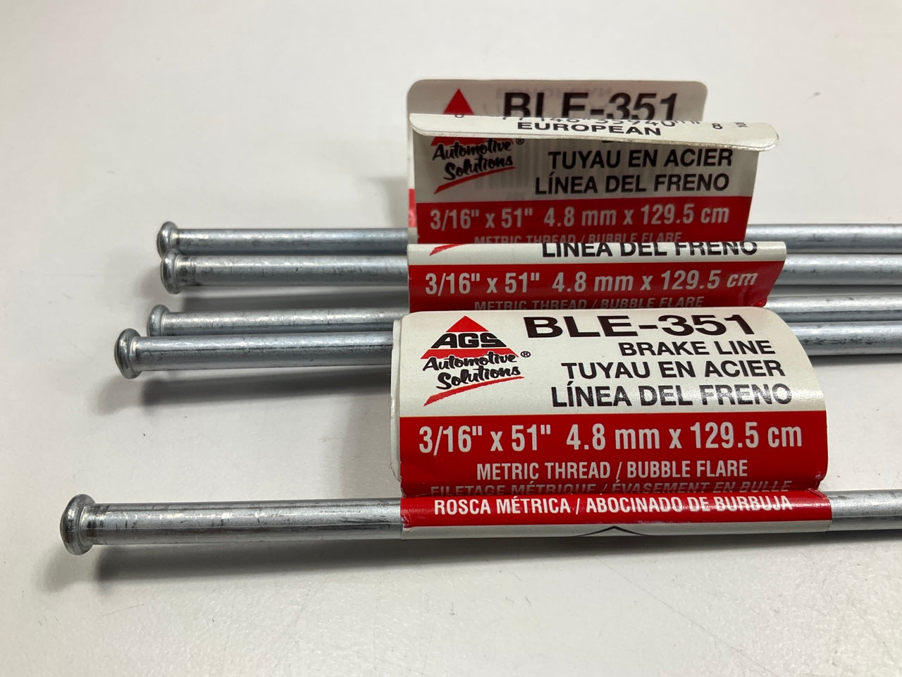 (5) AGS BLE-351 European Steel Brake Line 3/16 X 51'', M10 X 1mm Threads