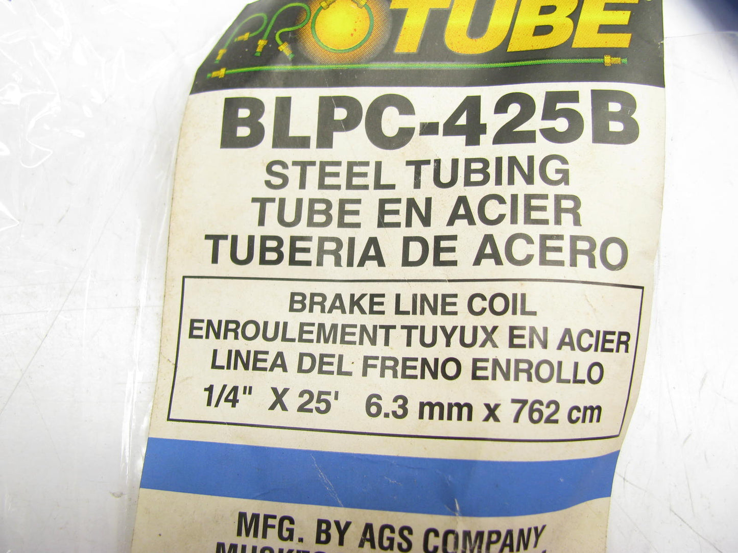 AGS BLPC425B 1/4'' X 25' Blazing Blue Carbon Steel Pro-Tube Brake Line Roll