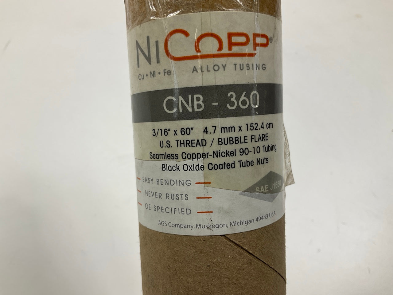 (5) AGS CNB-360 Copper Nickel Alloy Brake Line, 60'' Long 3/16'' Diameter