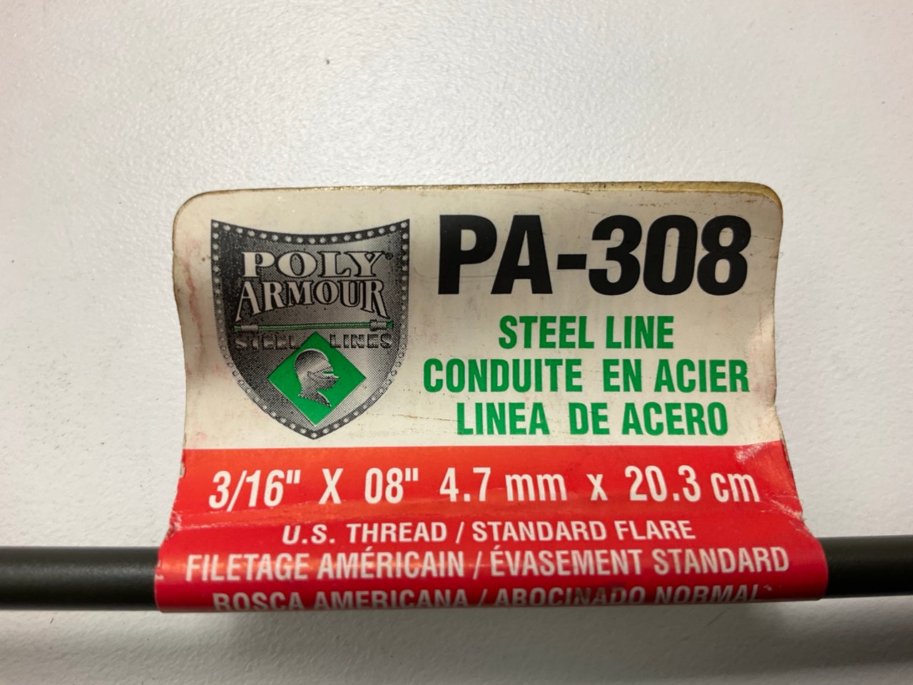 (5) AGS PA308 Poly-Armour PVF Steel Brake Lines, 3/16''x8'', 3/8-24 Thread Fitting