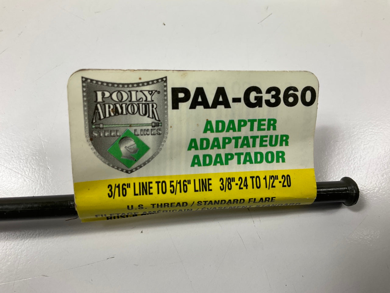 AGS PAA-G360 PVF Steel Brake Line Adapter, 3/16'' X 8, ( 3/8''-24 X 1/2''-20 Inv.)