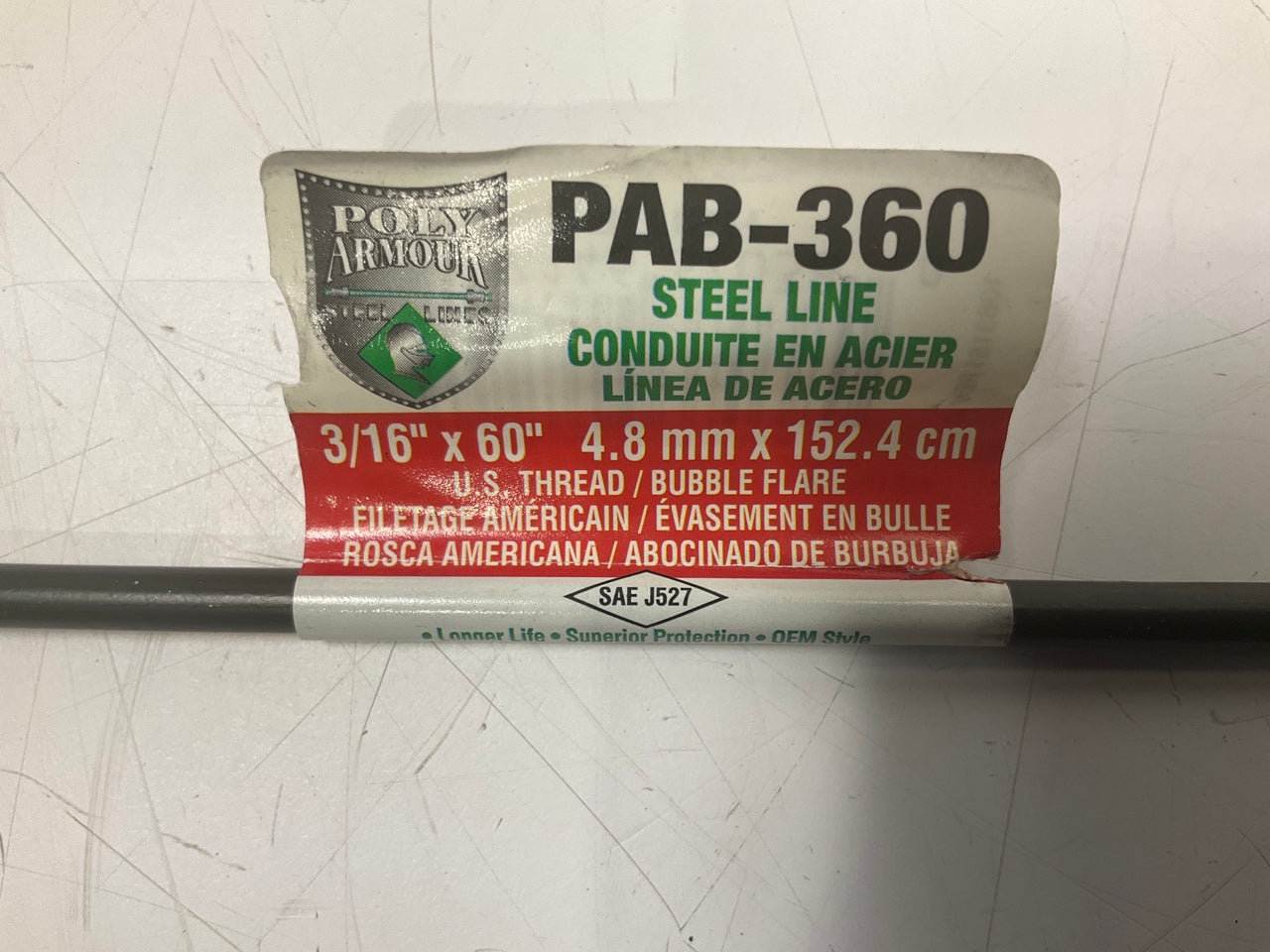 AGS PAB-360 Coated Steel Brake Line: 60'' Long, 3/16'' ID, 3/8-24'' Thread Diameter