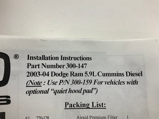 Airaid 300-147 CAI Cold Air Intake System Airbox For 2003-2004 Ram 5.9L DIESEL