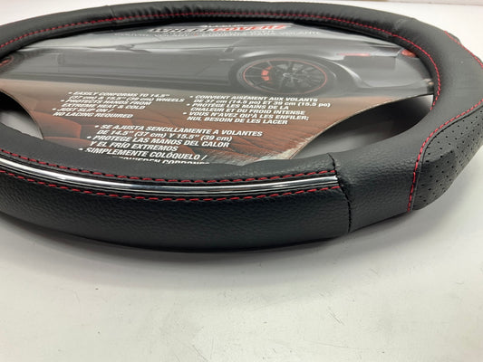 Alpena 10316 Steering Wheel Cover Black W/ RED Stitch Chrome Trim 14.5''-15.5''