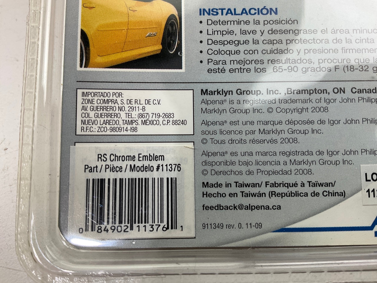 Alpena 11376 ''RS'' Chrome Emblem, Self Adhesive