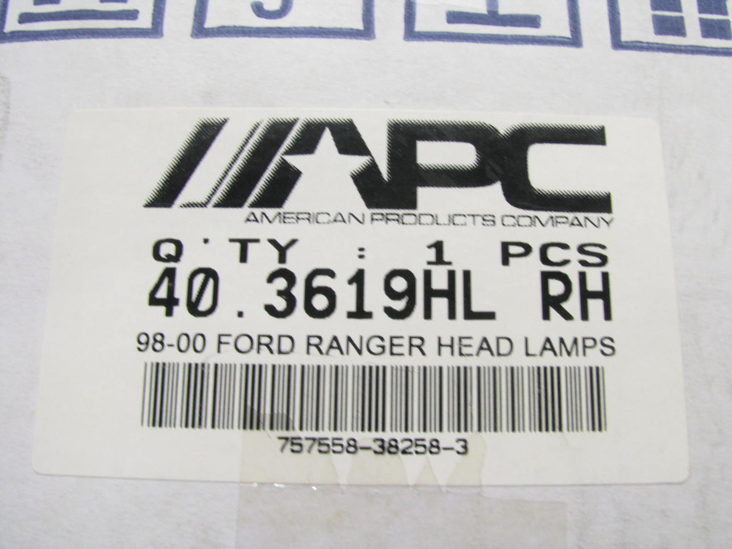 APC 40-3619HL RIGHT Head Light Headlamp W/ Projector Fog Light For 98-00 Ranger